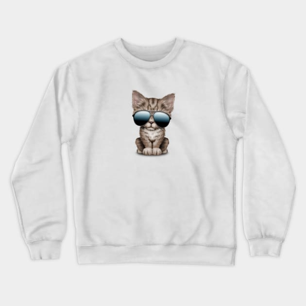 Cute Kitten Wearing Sunglasses Crewneck Sweatshirt by jeffbartels